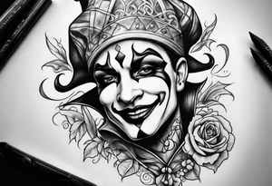 Happy and sad two face jester tattoo idea