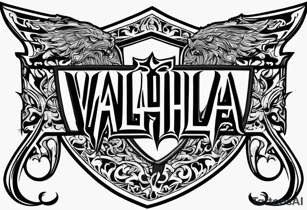 Valhalla flames shield sword tattoo idea