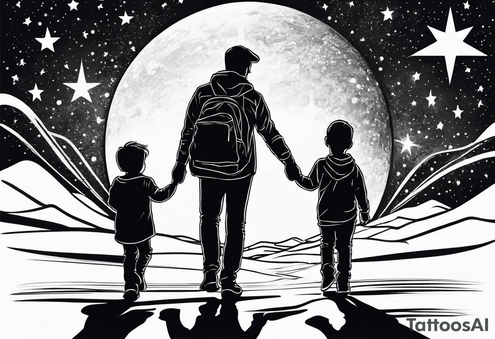 1 mom 1 dad  and 1 little kid walking looking the stars tattoo idea