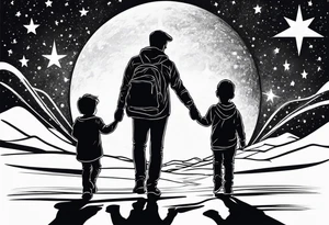1 mom 1 dad  and 1 little kid walking looking the stars tattoo idea