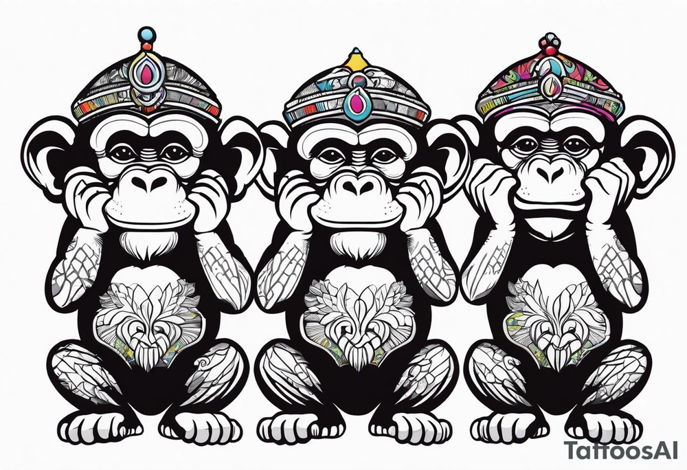 Three wise monkeys: one with his hands on eyes, one with his hands on mouth, one with his hands on ears.
They look wise and cool tattoo idea