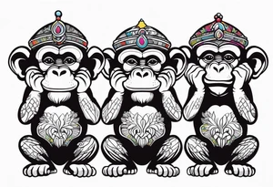 Three wise monkeys: one with his hands on eyes, one with his hands on mouth, one with his hands on ears.
They look wise and cool tattoo idea