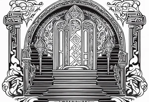 Valhalla mist fire sword shield stairs tattoo idea