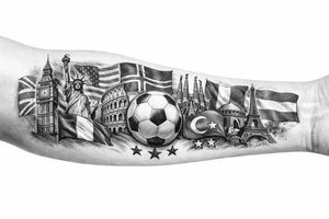 Football related my own journey England USA Iceland Italy Spain Turkey France Hungary flags inside forearm can u put 3 stars under iceland , 2 under turkey and italy tattoo idea