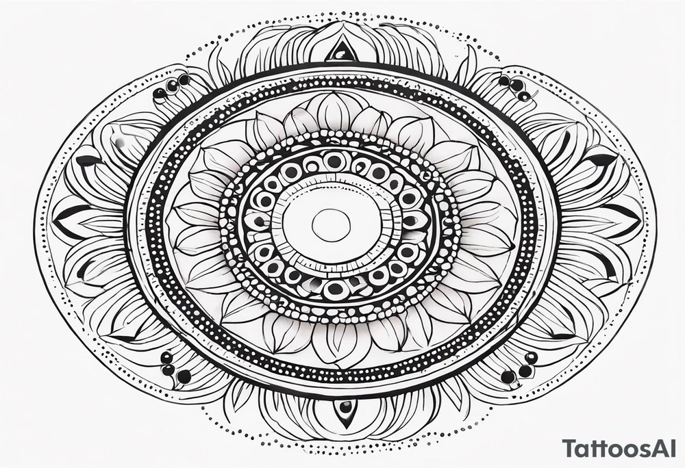 simple sunshine mandala made of black dots with circles tattoo idea