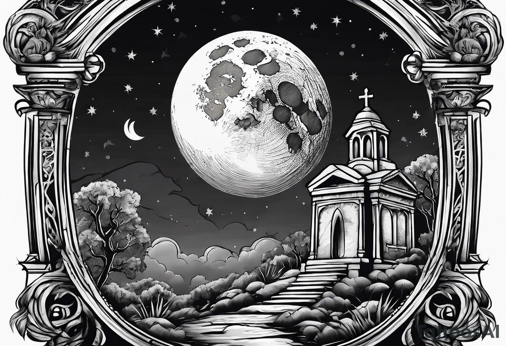graveyard with moon tattoo idea