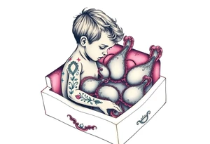 a little boy looking into his mothers drawer full of bras tattoo idea