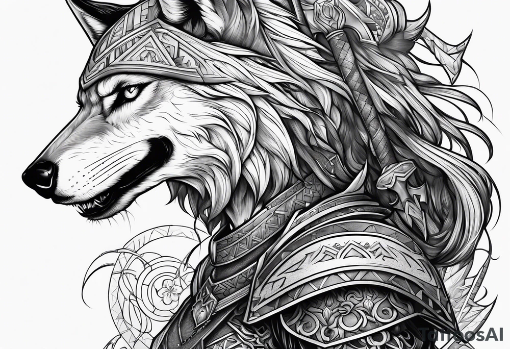 valkeryie woman 
warrior wolf crow axe tattoo idea