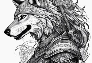 valkeryie woman 
warrior wolf crow axe tattoo idea