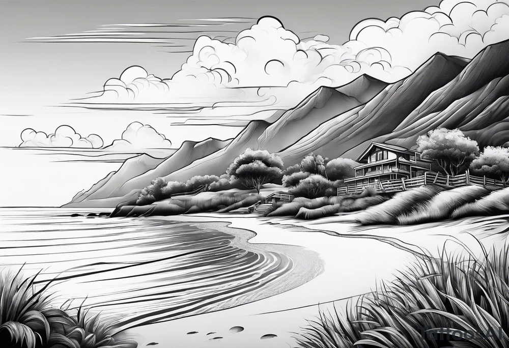 Beach landscape hills behind tattoo idea