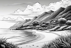 Beach landscape hills behind tattoo idea