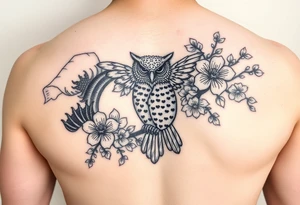Something to come down for my sleeve I have waves and Japanese cherry blossoms and an owl on it tattoo idea