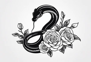 Cobra pintada de preto com rosas brancas tattoo idea