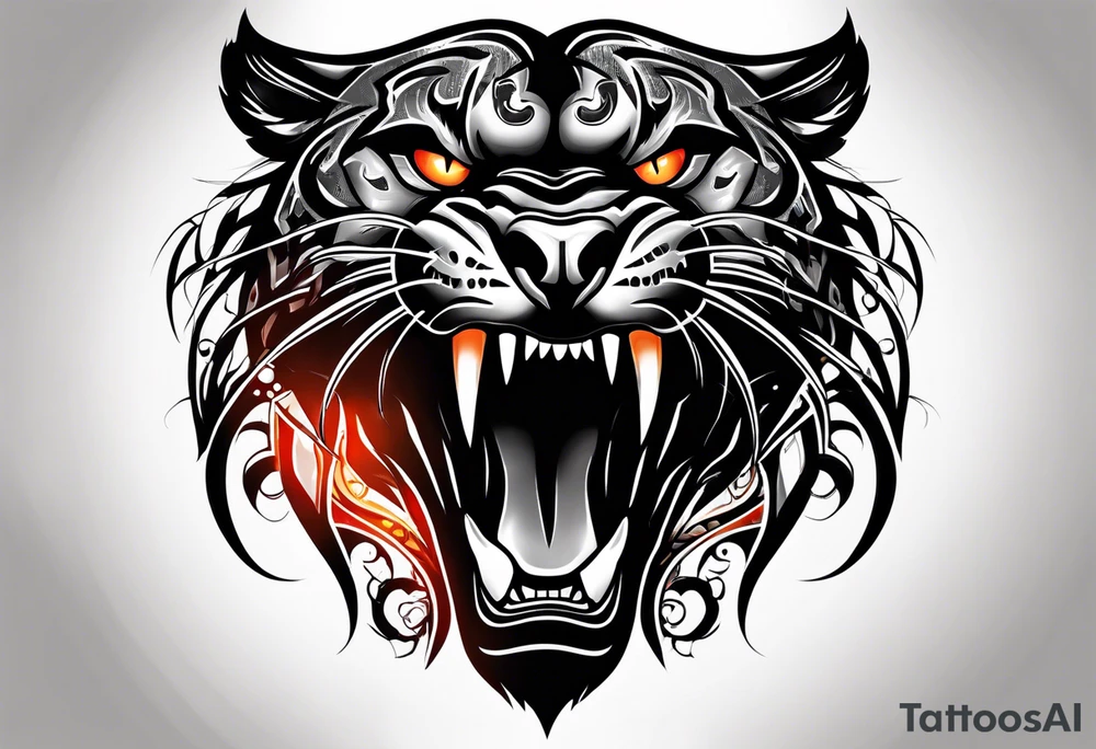 Angry panther facing slightly left with red-orange eyes tattoo idea