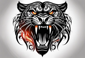 Angry panther facing slightly left with red-orange eyes tattoo idea