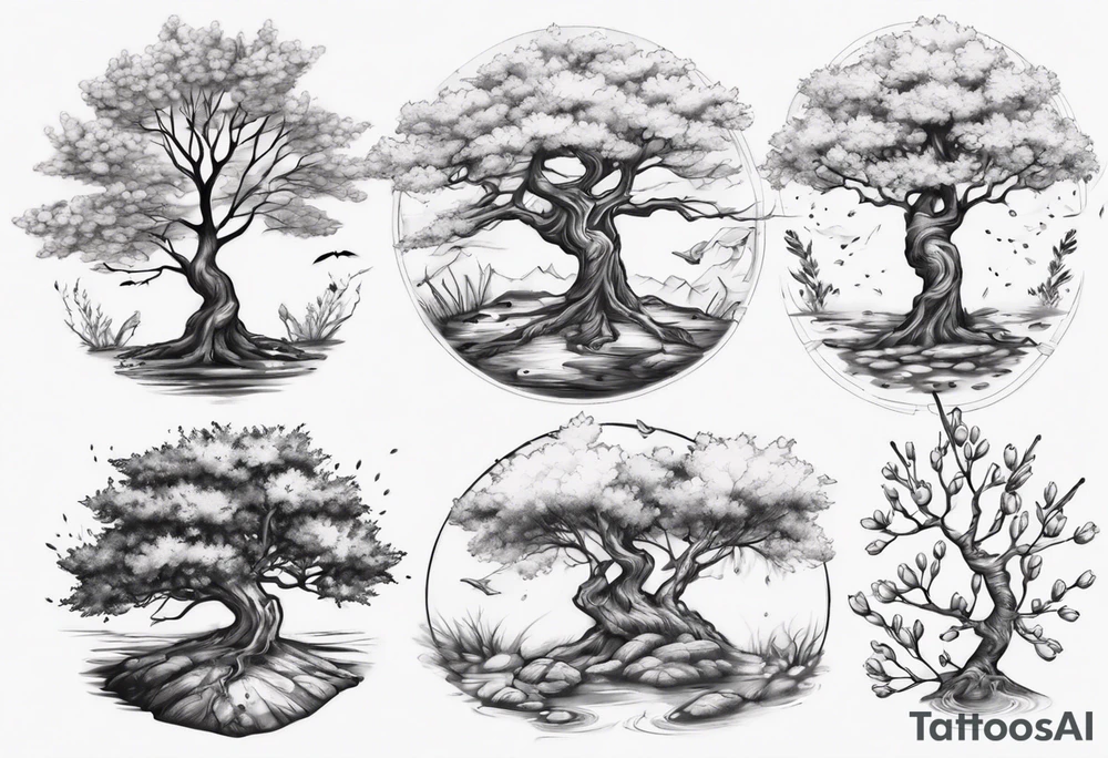 Small spring beside a oka tree tattoo idea