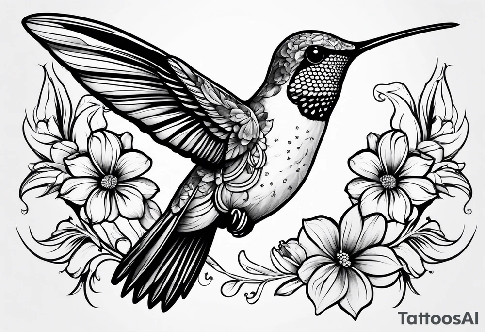 Hummingbird flowers tattoo idea