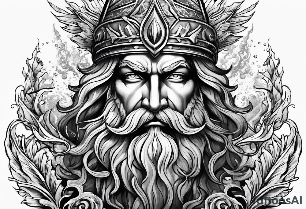 mystical Poseidon trident underwater tattoo idea