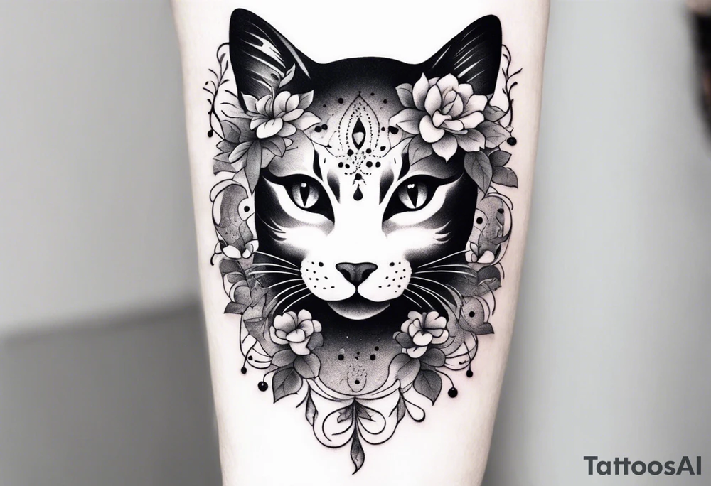 Anime cat covered in flowery vines, forearm tattoo tattoo idea
