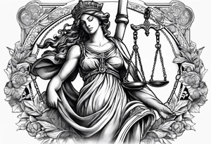 Lady Justice with bible scripture wrapping around her tattoo idea