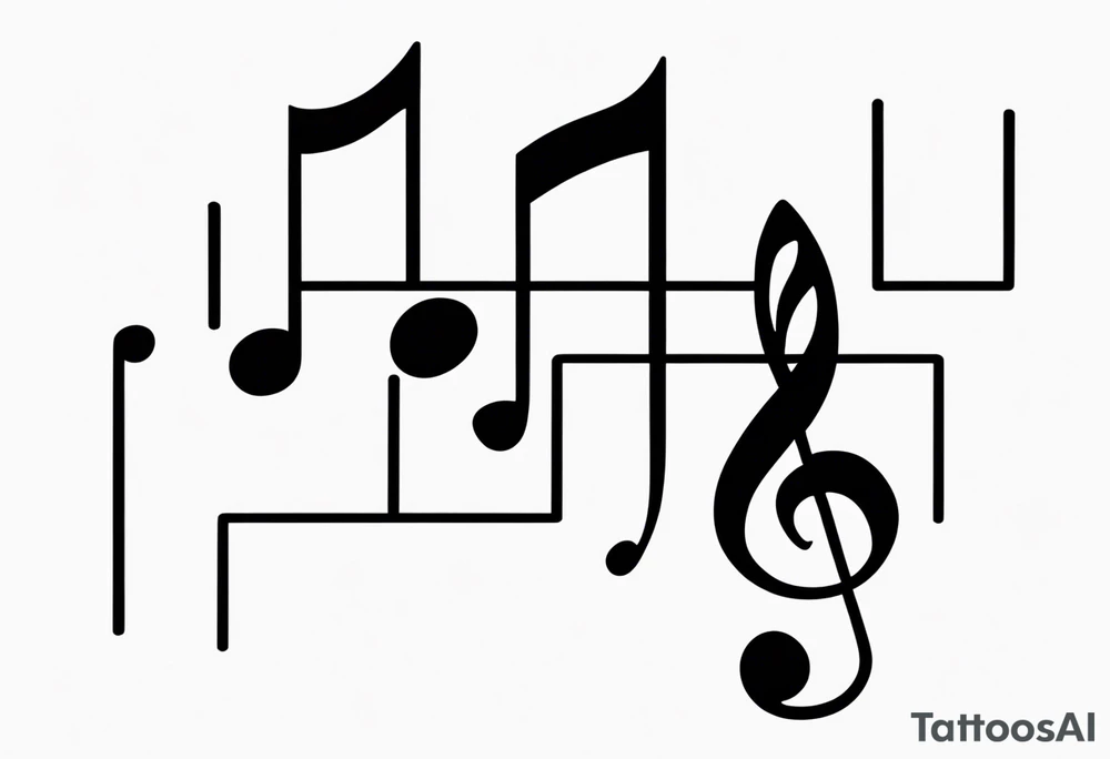 Minimalist line work tattoo, depicting musical
Notes and the letters “R” and “L” which symbolize Lainey and remi. tattoo idea