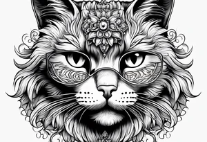 cat with empty eyes with paws above a skull tattoo idea