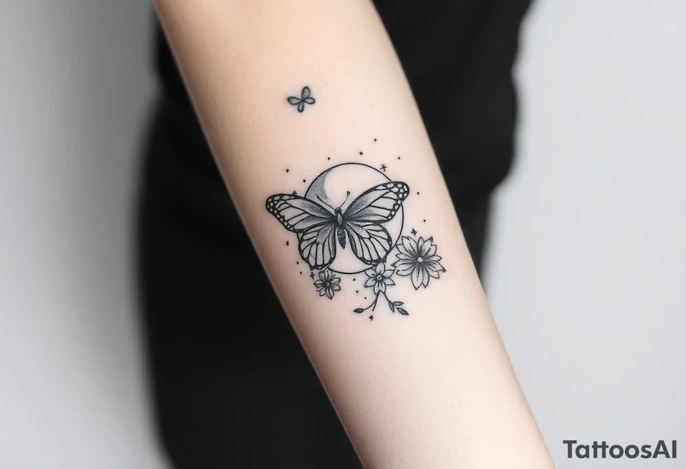 I have a full inside forearm done with butterfly’s, flowers, have a moon crust, dimonds, sprinkles so now I need to finish the other side tattoo idea