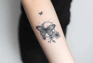 I have a full inside forearm done with butterfly’s, flowers, have a moon crust, dimonds, sprinkles so now I need to finish the other side tattoo idea