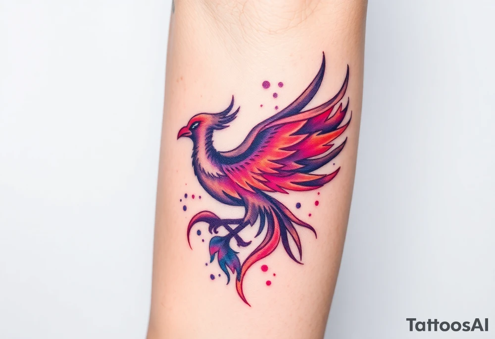 Phoenix with blazing flames with purple tattoo idea