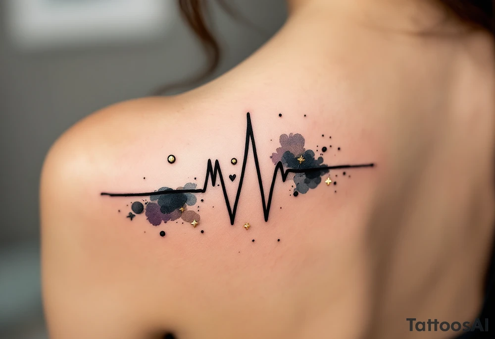 A subtle black EKG waveform with gold leaf accents, symbolizing prosperity and the heartbeat of success. tattoo idea
