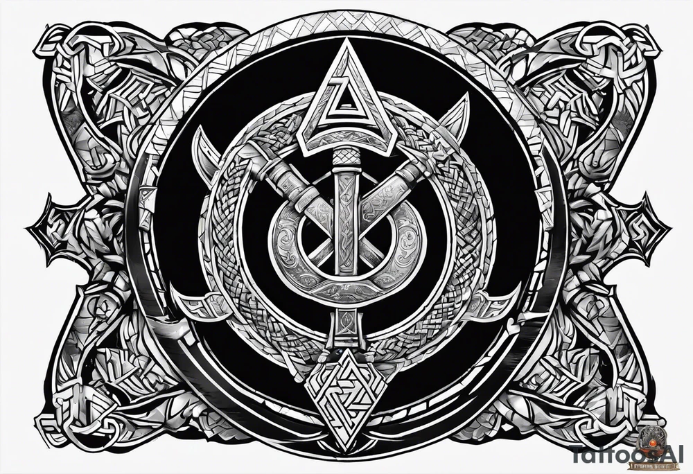 Valhalla  round 
shield axe sword valknut tattoo idea