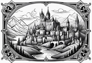 medieval tribal city land vignette tattoo idea
