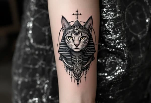 Egyptian cat with pyramids tattoo idea