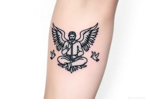 A tough warrior Saint Michael the Archangel meditates surrounded by birds tattoo idea