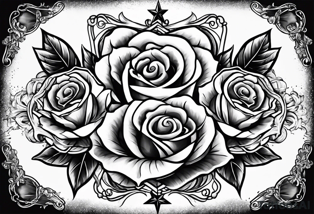 Three roses with stars and a cross tattoo idea