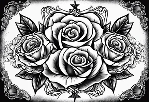 Three roses with stars and a cross tattoo idea