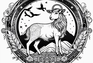 combine moon, bird and lamb tattoo idea