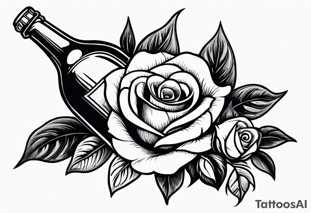 A bottle of beer and a stalk of rose in the bucket tattoo idea