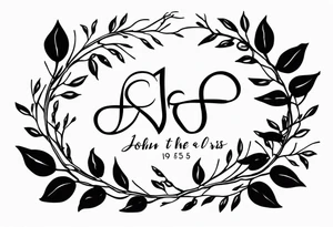 Vine and branches with John 15:5 in Greek down the middle tattoo idea