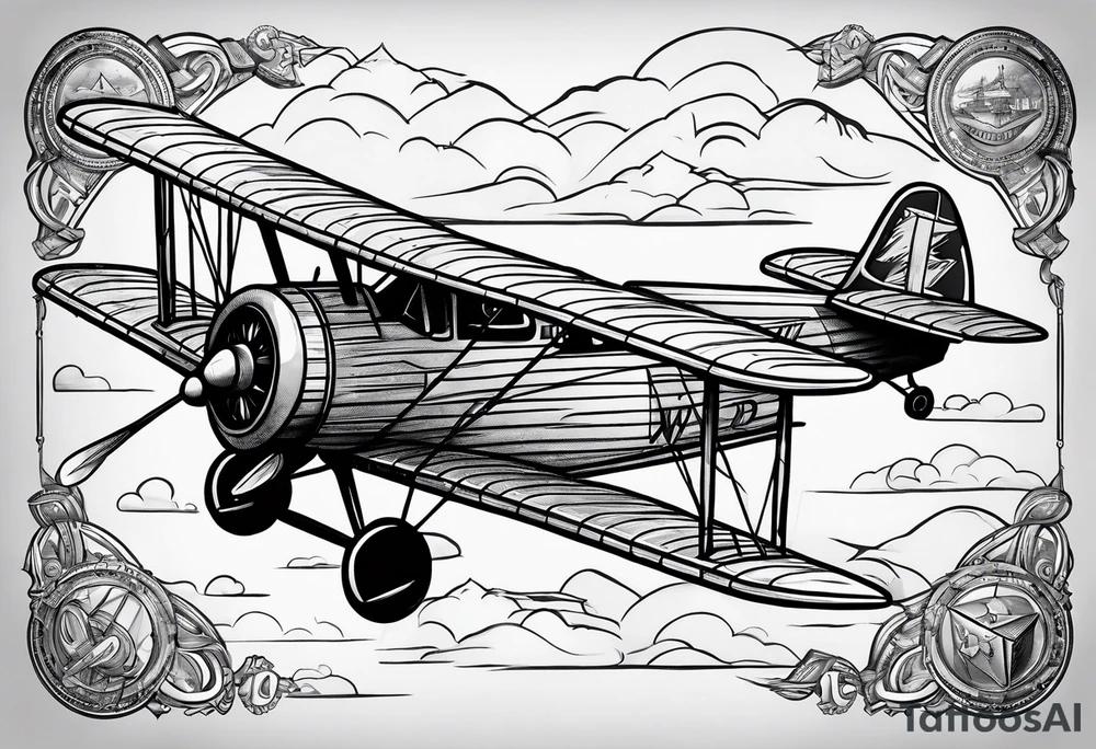 sketch of adventure plane in perspective from the above tattoo idea