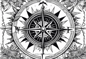 Pirate compass covered in starfish and marlin tattoo idea