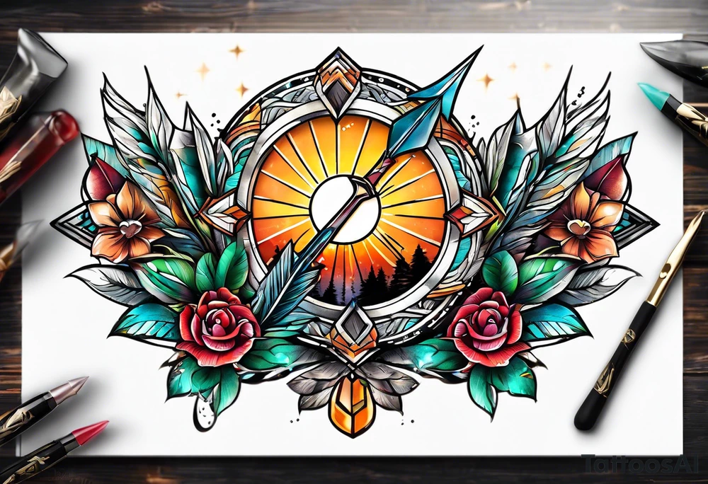 Arrow with sun catcher tattoo idea