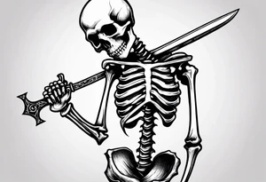depressed skeleton holding his heart in his hand with a dagger through it tattoo idea