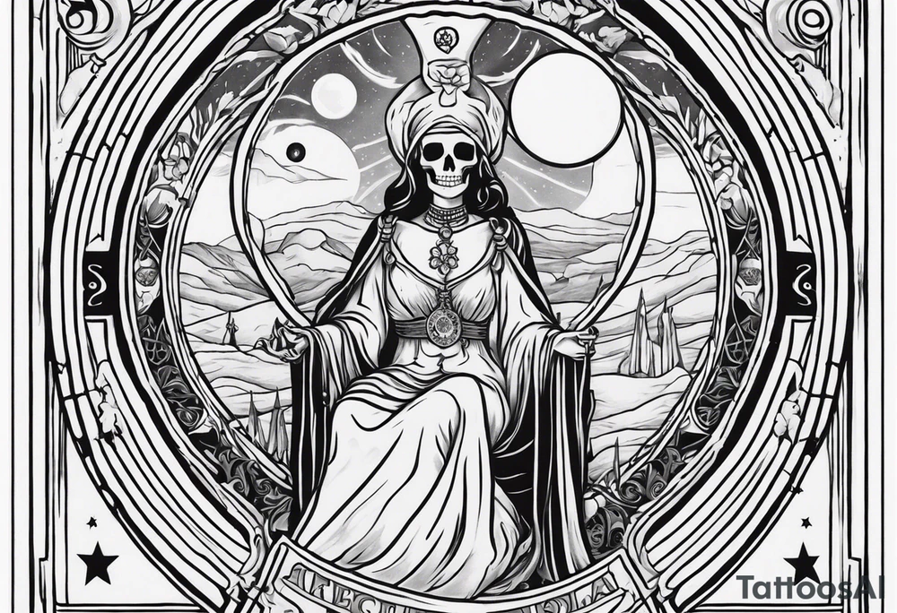 High priestess skeleton moon tarot card tattoo idea