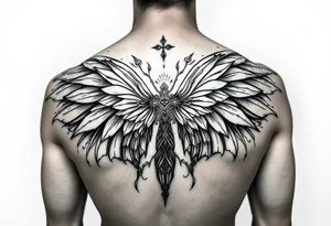 maximalist, cyber sigilism, organic touches, back tattoo, whimsical, witchy, hippie, fairy wing like, maximalistic, very very complex and big, detailed tattoo idea