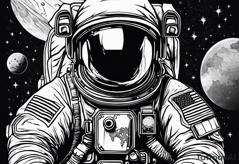 an astronaut in rock painting style tattoo idea