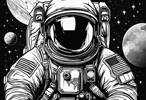 an astronaut in rock painting style tattoo idea