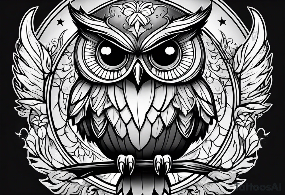 cartoon owl dressed up in a ghost halloween costume tattoo idea