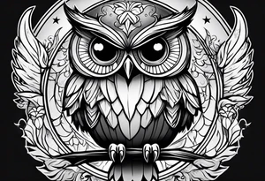 cartoon owl dressed up in a ghost halloween costume tattoo idea