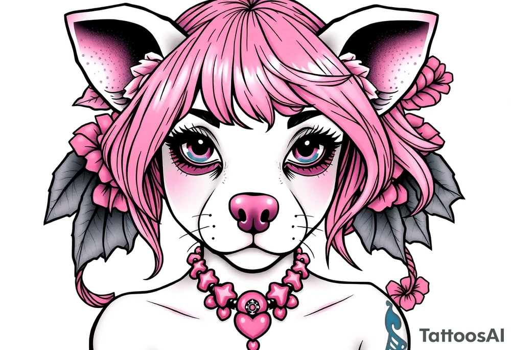 goth hot puppy girl with big boobs and pink hair full human body tattoo idea